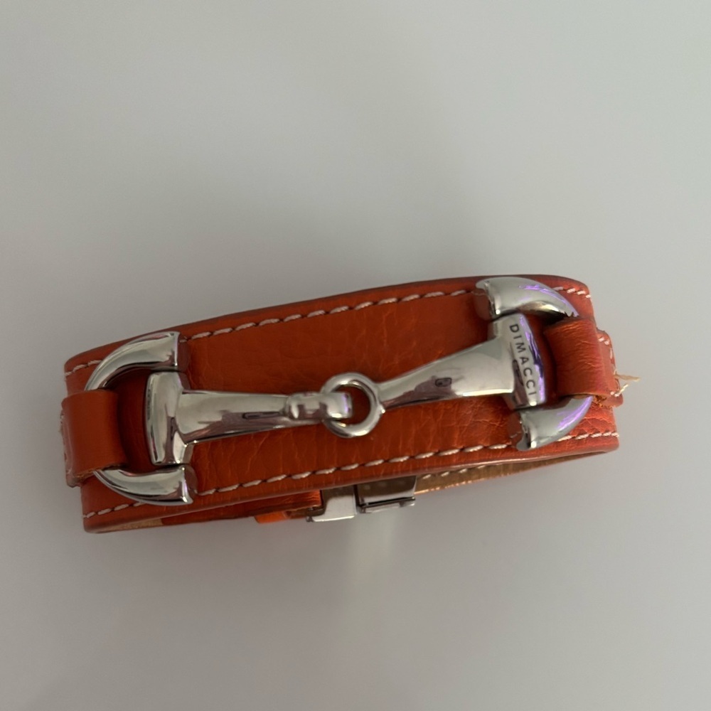Dimacci Orange Leather Bracelet with a Silver Bit